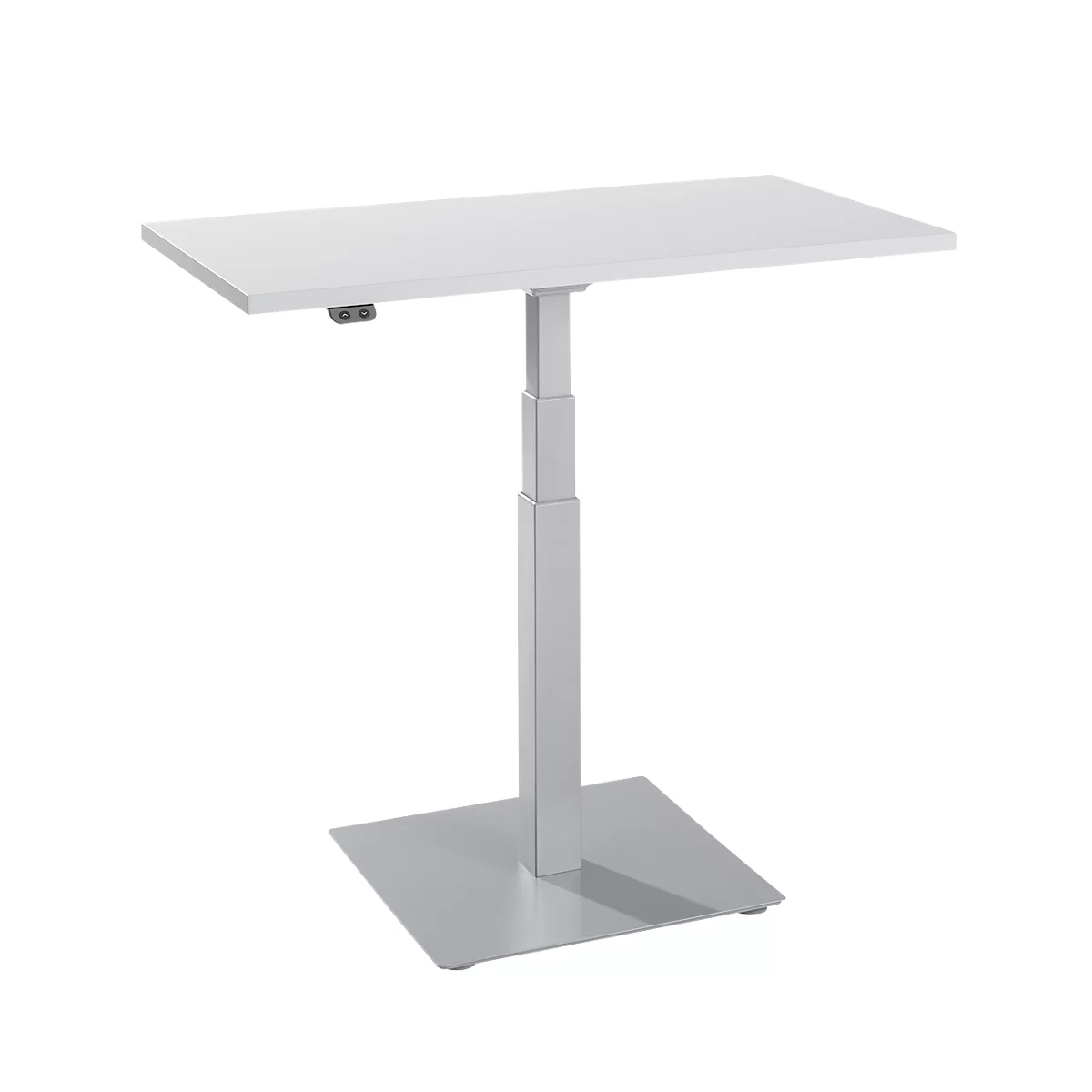 Table d'appoint Start Off, réglage électrique de la hauteur, rectangle, pied colonne, L 1000 x P 600 x H 635-1285 mm, gris clair/aluminium blanc