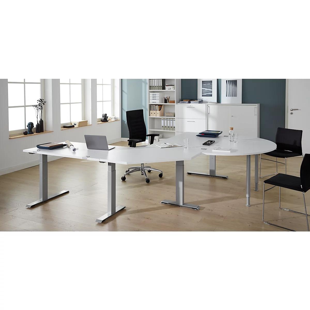 Table d'extension, 135°, l. 800 x P 800 mm, blanc/alu blanc