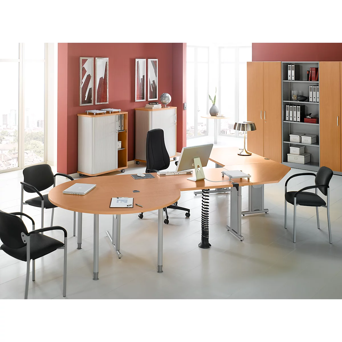 Table d'extension, 3/4 de cercle, Ø 1400 mm, extension droite/gauche, hêtre/alu blanc