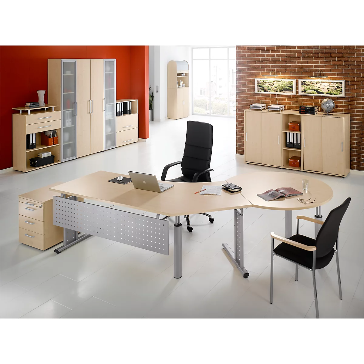 Table d'extension ALICANTE, 2 pieds-support, l. 1200 x P 1047 mm, avec 2 pieds-support, hauteur ajustable, coloris érable