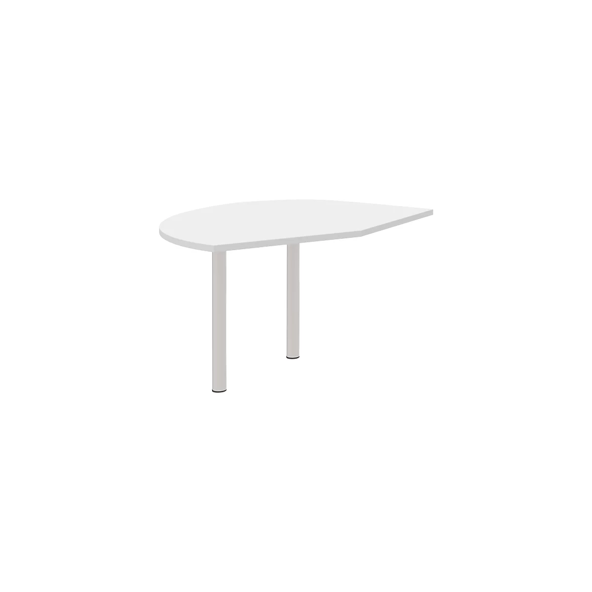 Table d'extension gauche BARI, 2 pieds-support, forme B, forme arrondie, l. 1050 x P 1260 x H 680-820 mm, blanc
