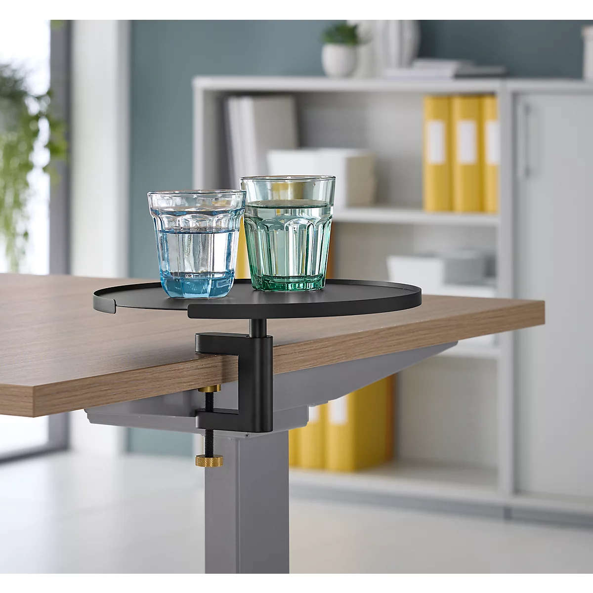 Table d'extension, pour le montage sur des bureaux, ronde, avec pince de table, Ø 280 mm, métal, laqué noir