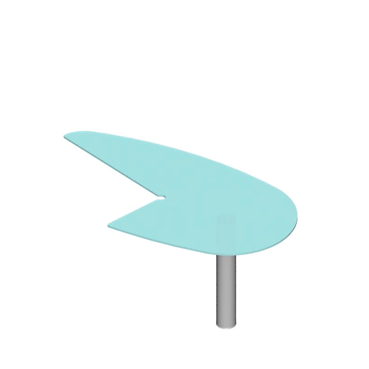 Table d'extension X-TIME-WORK, piétement rond, avec arrondi à droite, 960 x 1850 x 740 mm, pour bureau de 2000 mm de l., verre/alu