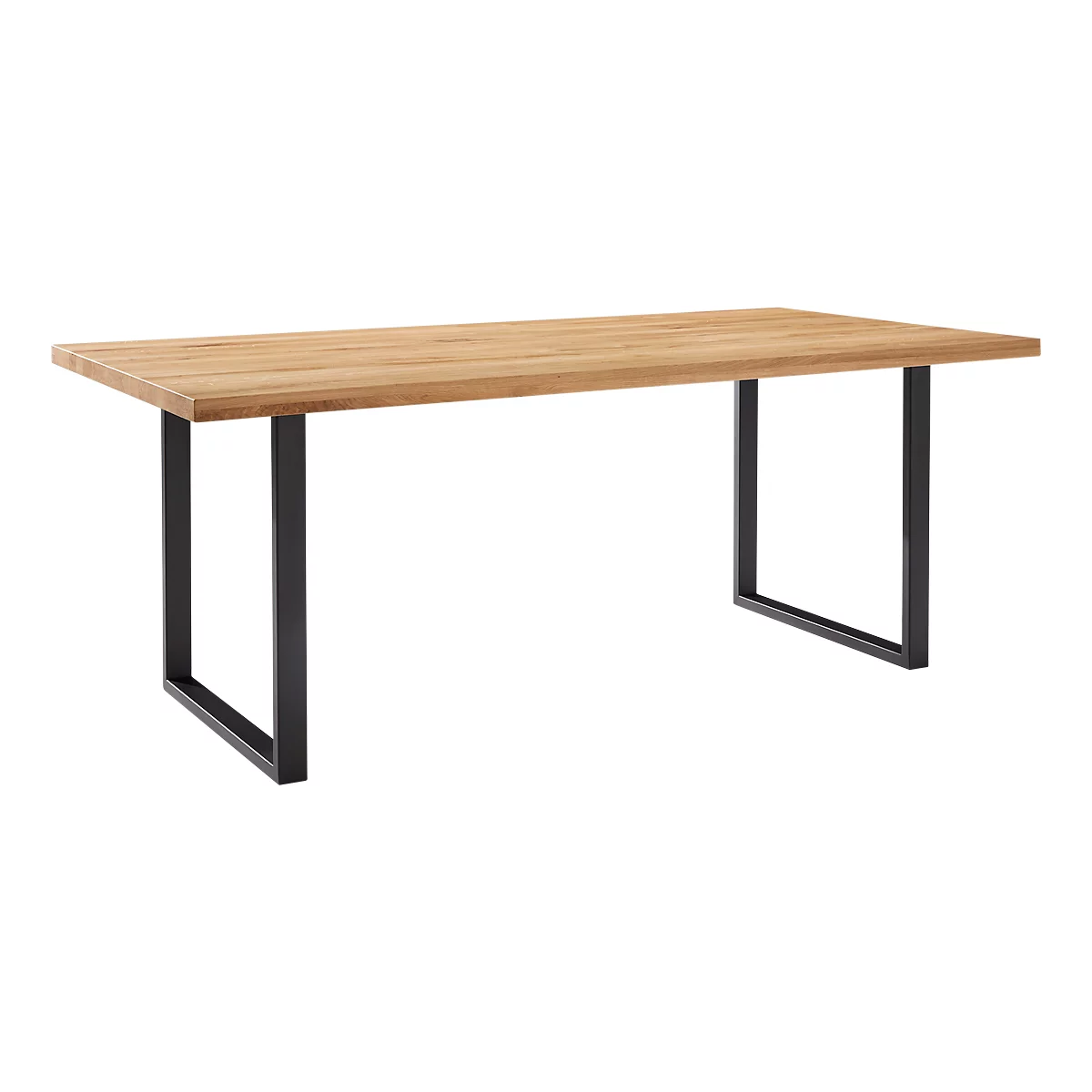 Table de conférence FRED, structure en acier en forme de U, L 1800 x P 900 x H 750 mm, chêne sauvage massif, huilé