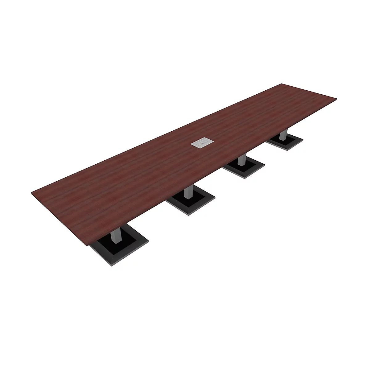 Table de réunion Quandos 4 segments, avec 2 Netbox, l. 4500 x P 1000 mm, érable du Brésil