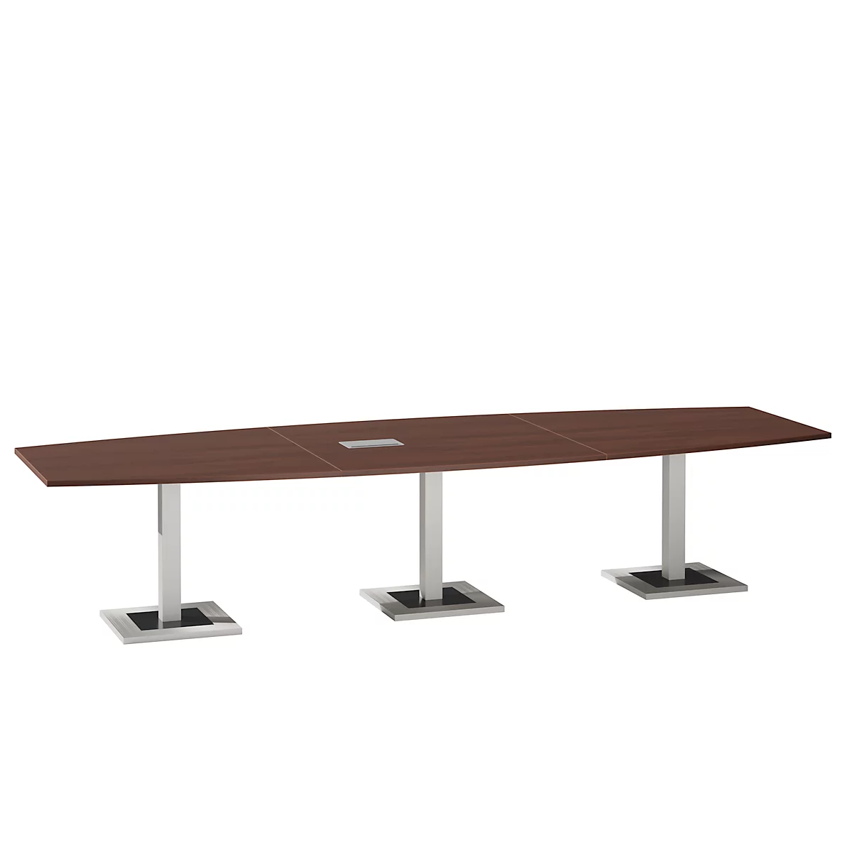 Table de réunion Quandos forme bateau, 3 segments, avec Netbox, l. 3500 x P 1200 mm, érable du Brésil
