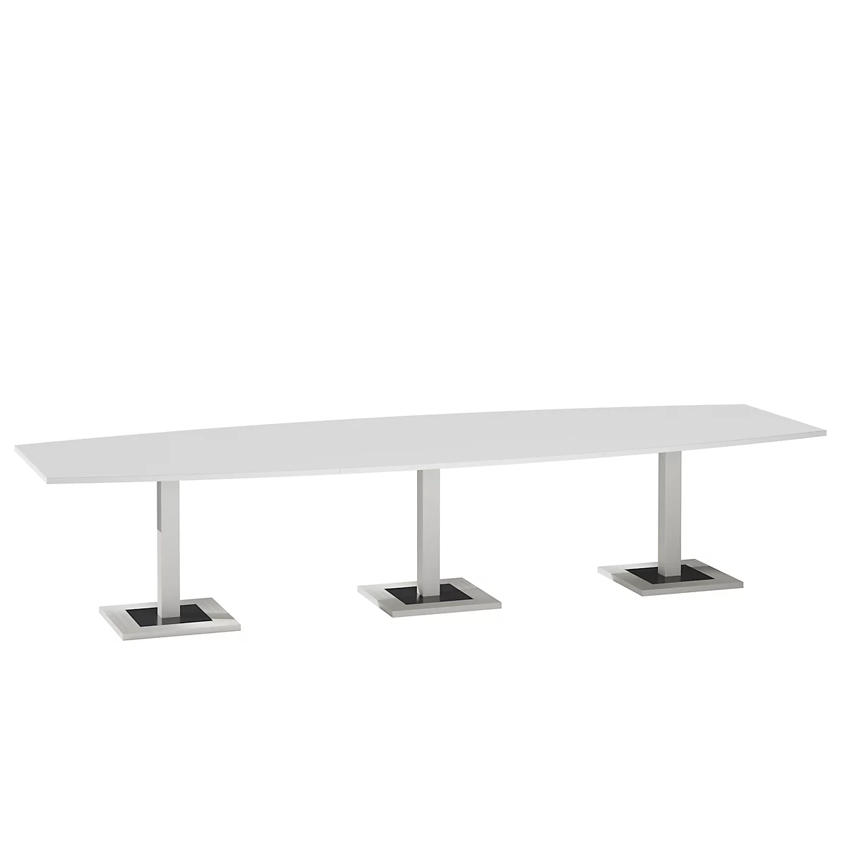 Table de réunion Quandos forme bateau, 3 segments, l. 3500 x P 1200 mm, blanc