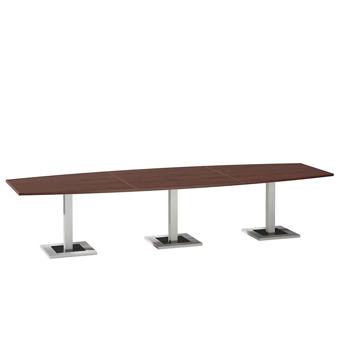 Table de réunion Quandos forme bateau, 3 segments, l. 3500 x P 1200 mm, érable du Brésil