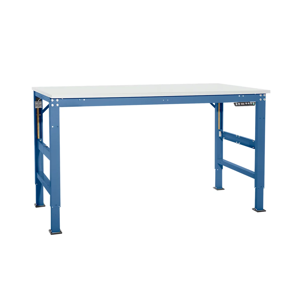 Table de travail Ergo, dispositif électrohydraulique, plateau mélaminé, 2000 x 800 mm, bleu brillant