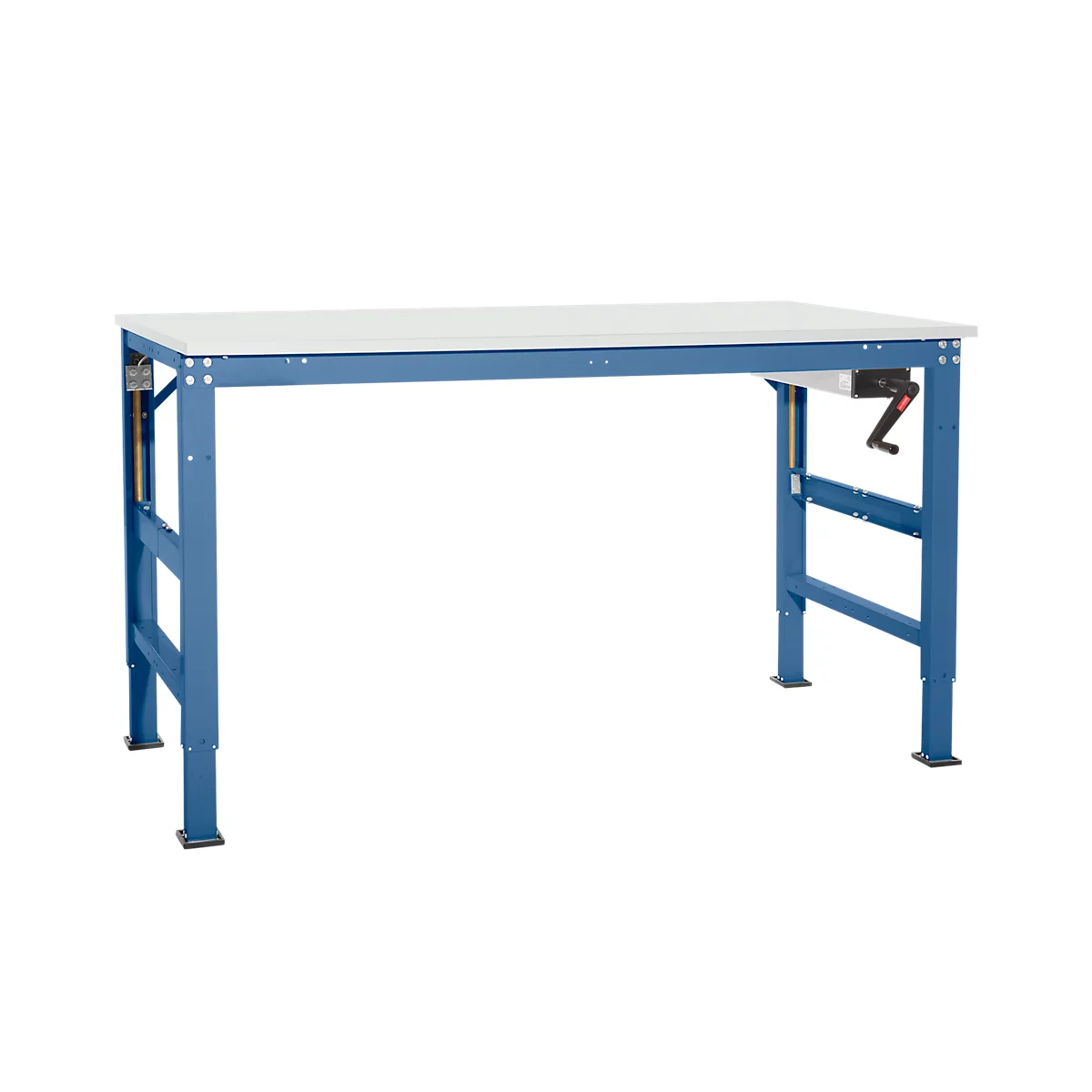Table de travail Ergo K, avec manivelle, 1750 x 800 mm, Plateau de table coloris PVC, bleu brillant