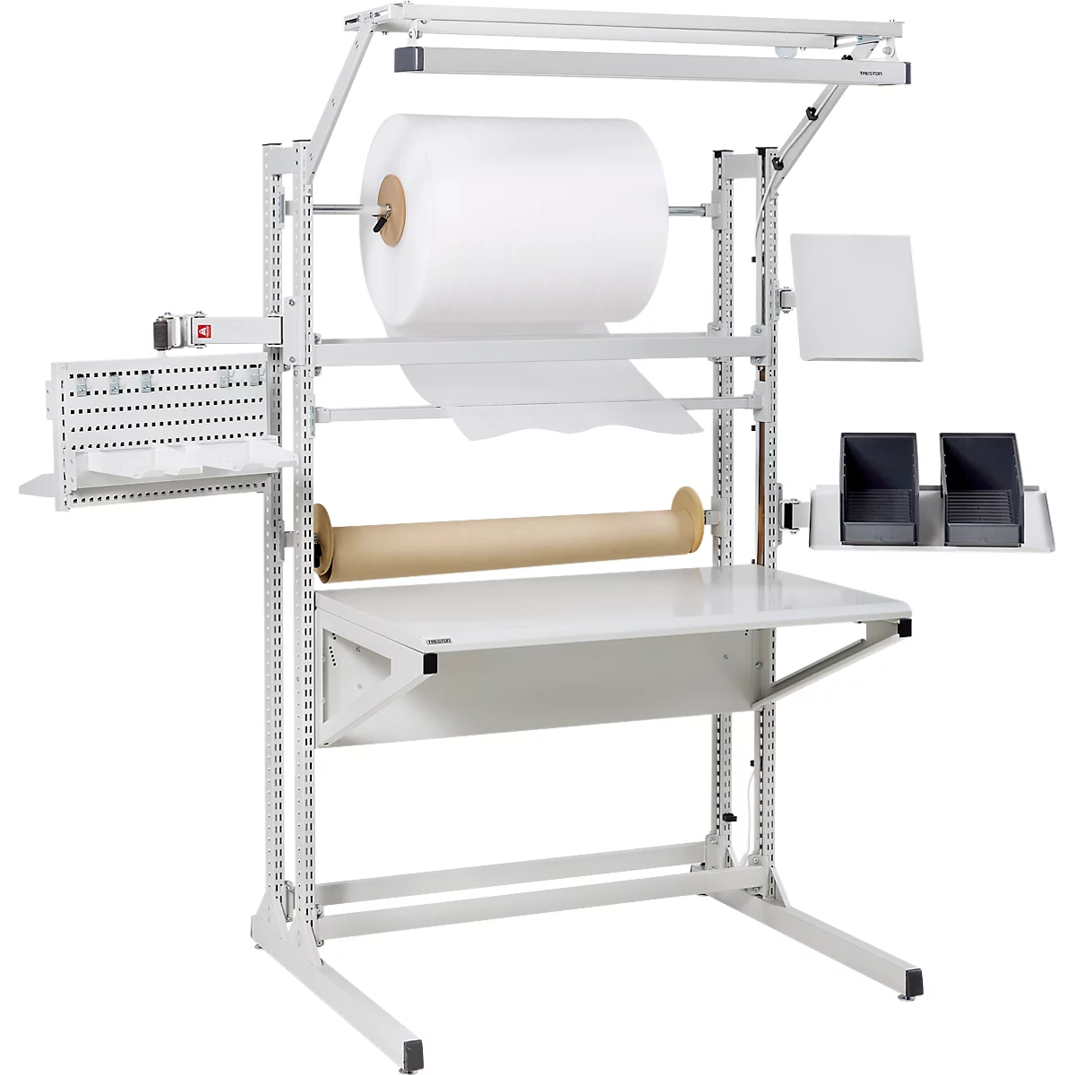 Table de travail TRESTON Quick Edge, rectangulaire, réglable en hauteur manuellement, jusqu'à 100 kg, L 1200 x P 700 x H 1930 mm, acier &amp; aluminium, gris clair RAL 7035