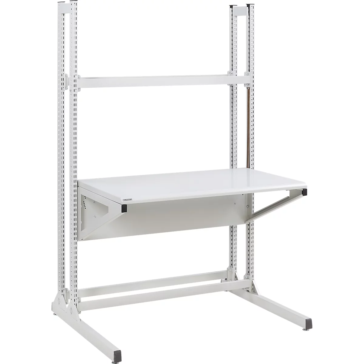 Table de travail TRESTON Quick Edge, rectangulaire, réglable en hauteur manuellement, jusqu'à 100 kg, L 1200 x P 700 x H 1930 mm, acier &amp; aluminium, gris clair RAL 7035