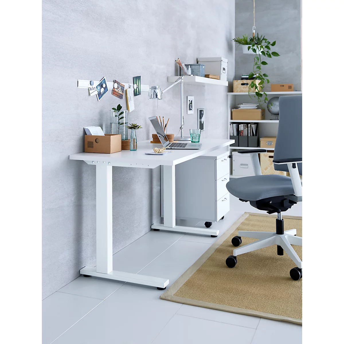 Table du Home Office, rectangulaire, pied C, L 1200 x P 600 x H 735 mm, blanc/blanc