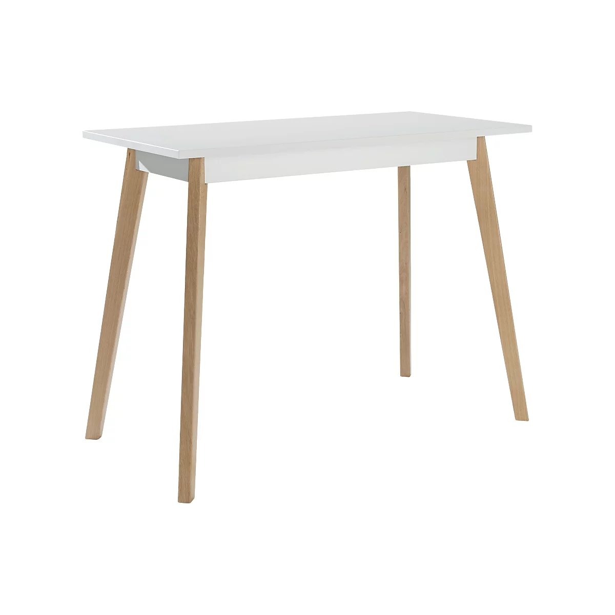 Table haute BALWOO, cadre en chêne à 4 pieds, panneaux d'aggloméré enduits, L 1400 x P 700 x H 1050 mm, blanc 
