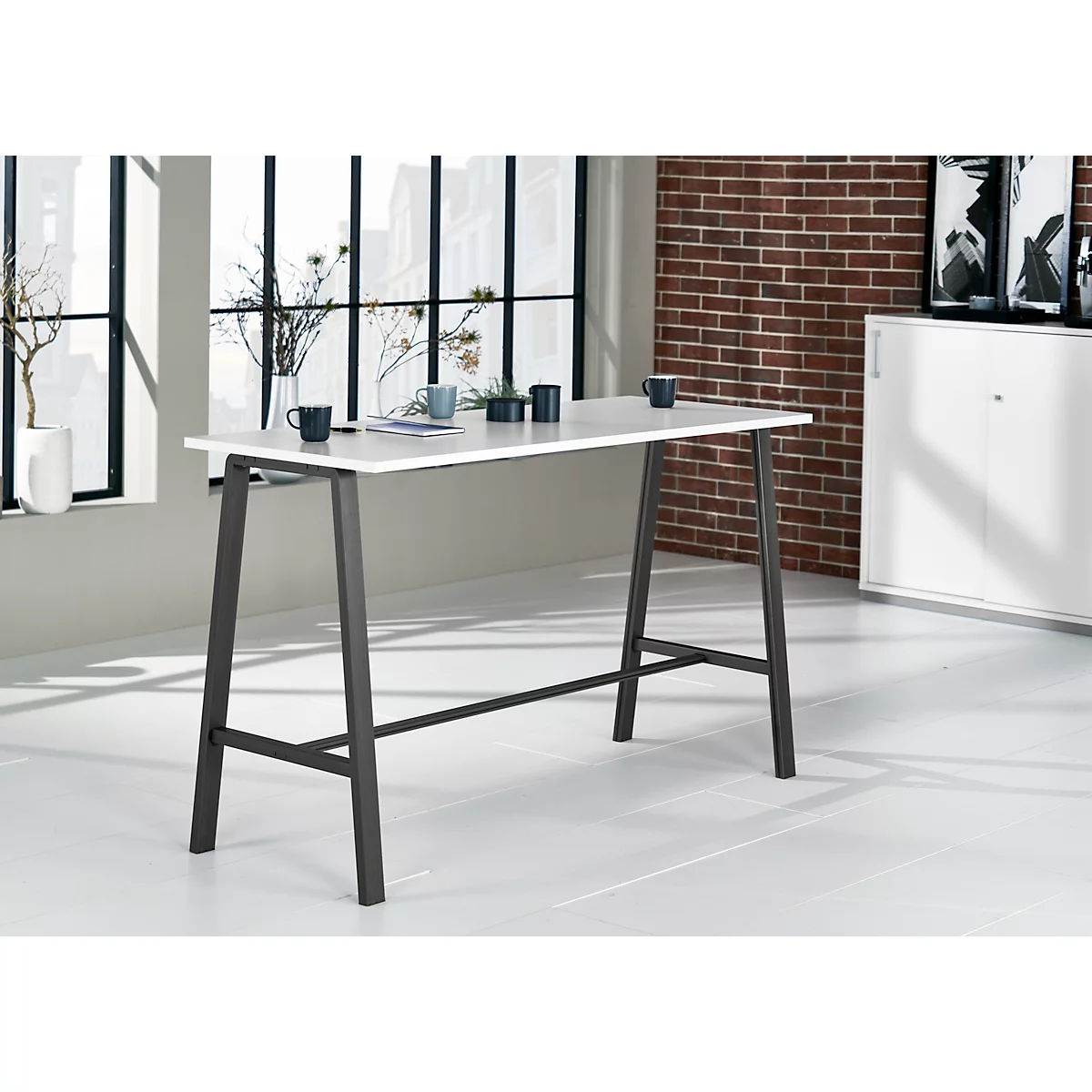 Table haute Meeting Point, rectangulaire, piétement en A, L 1750 x P 680 x H 1042 mm, blanc/anthracite