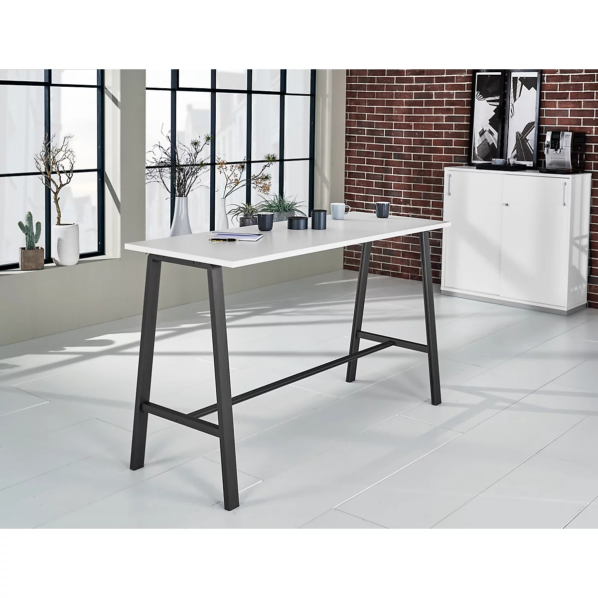Table haute Meeting Point, rectangulaire, piétement en A, L 1750 x P 680 x H 1042 mm, blanc/anthracite