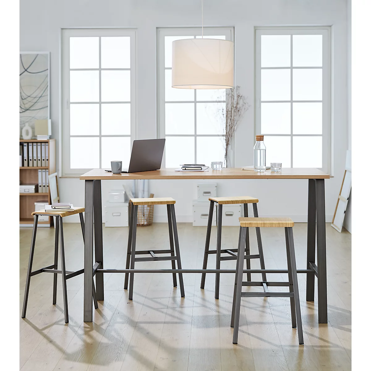 Table haute Meeting Point, rectangulaire, piétement en A, L 1750 x P 680 x H 1042 mm, chêne cendré/anthracite