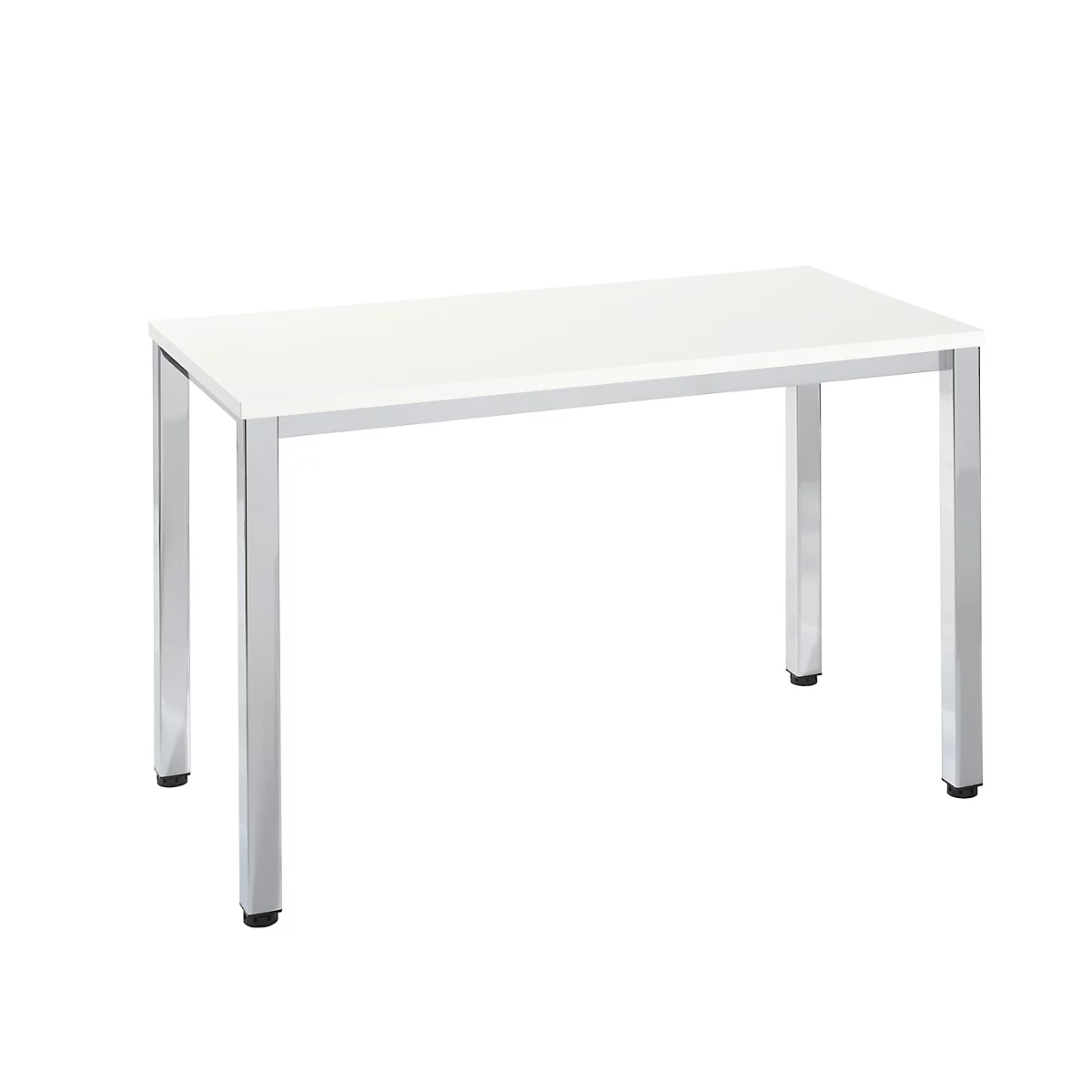 Table Home Office Bexxstar, rectangulaire, 4 pieds en tube carré, L 1200 x P 600 x H 740 mm, blanc/chrome argenté