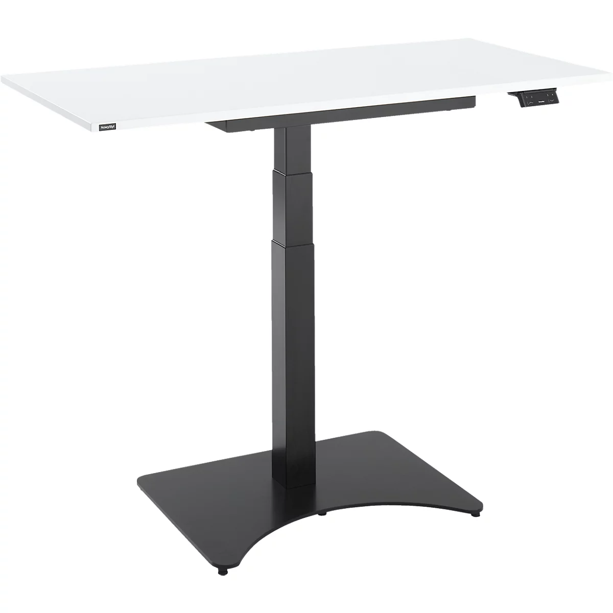 Table Home Office, réglable en hauteur électriquement, rectangulaire, sur pied en croix, L 1150 x P 550 x H 640-1100 mm, blanc/noir + panneau de commande à mémoires