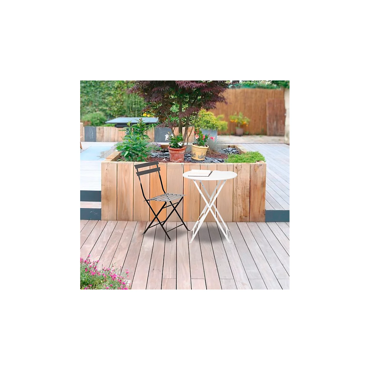 Table pliante d'extérieur meet® by Paperflow EDEN, ronde, Ø 600 x H 730 mm, acier galvanisé, blanc-blanc
