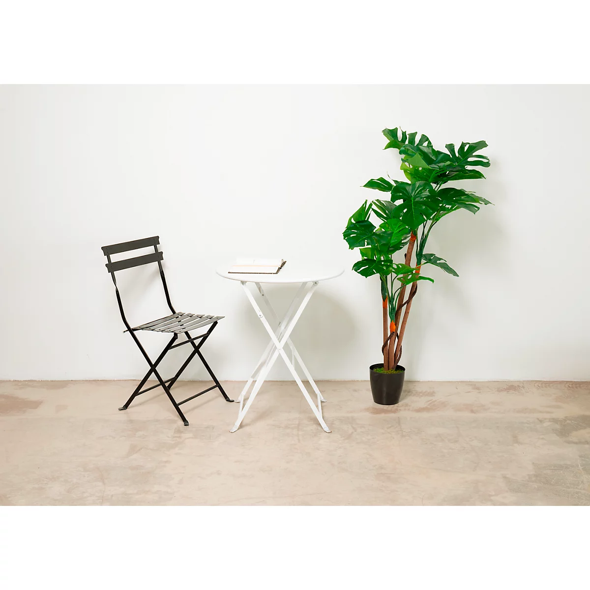 Table pliante d'extérieur meet® by Paperflow EDEN, ronde, Ø 600 x H 730 mm, acier galvanisé, noir-noir