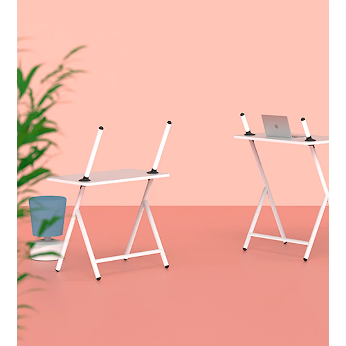 Table pour ordinateur portable scala, idéale pour le bureau à domicile, réglable en hauteur, pliable, piétement à 4 pieds, L 1000 x l 800 x H 1400 mm, blanc trafic RAL 9016/blanc