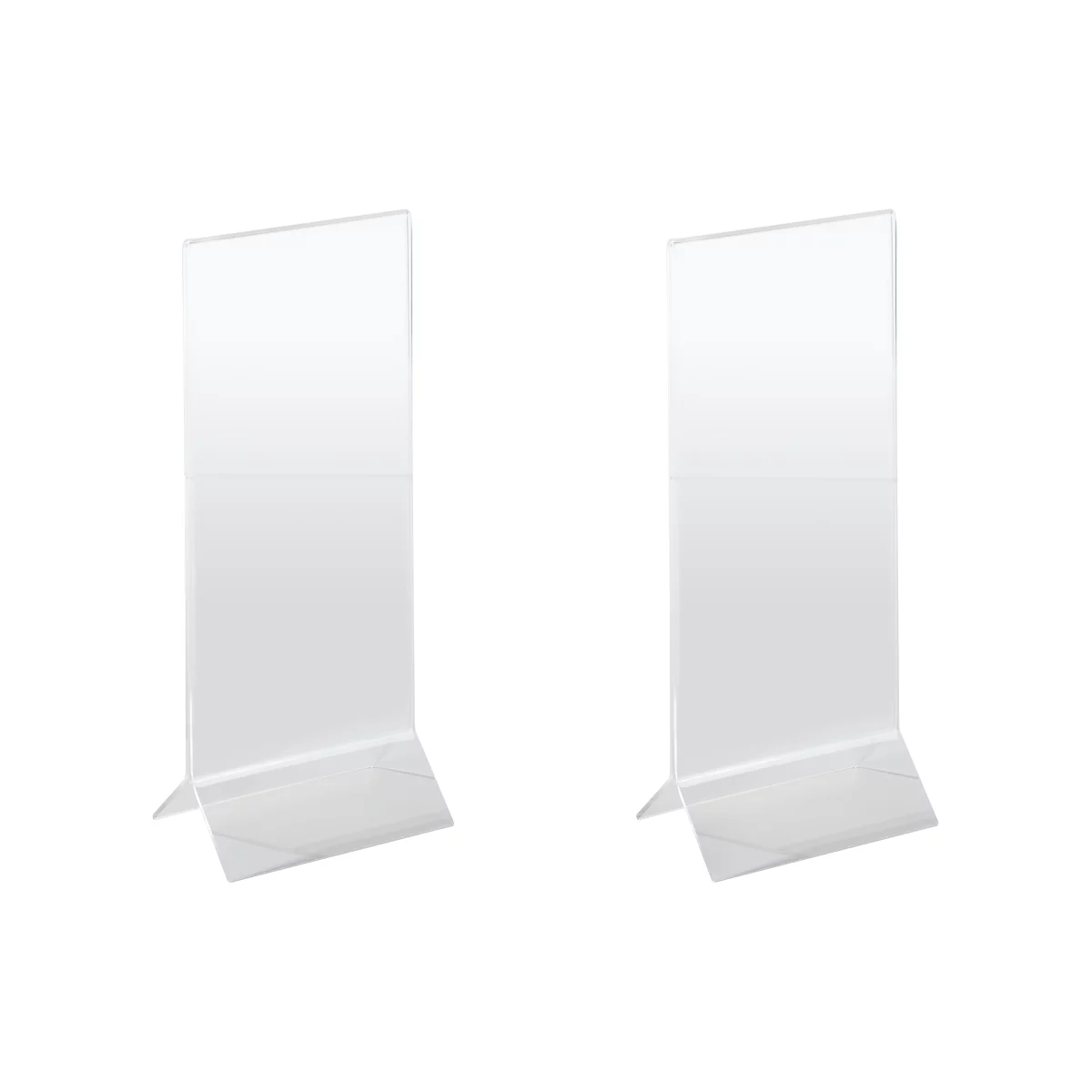 Two transparent acrylic table stands on a white background.