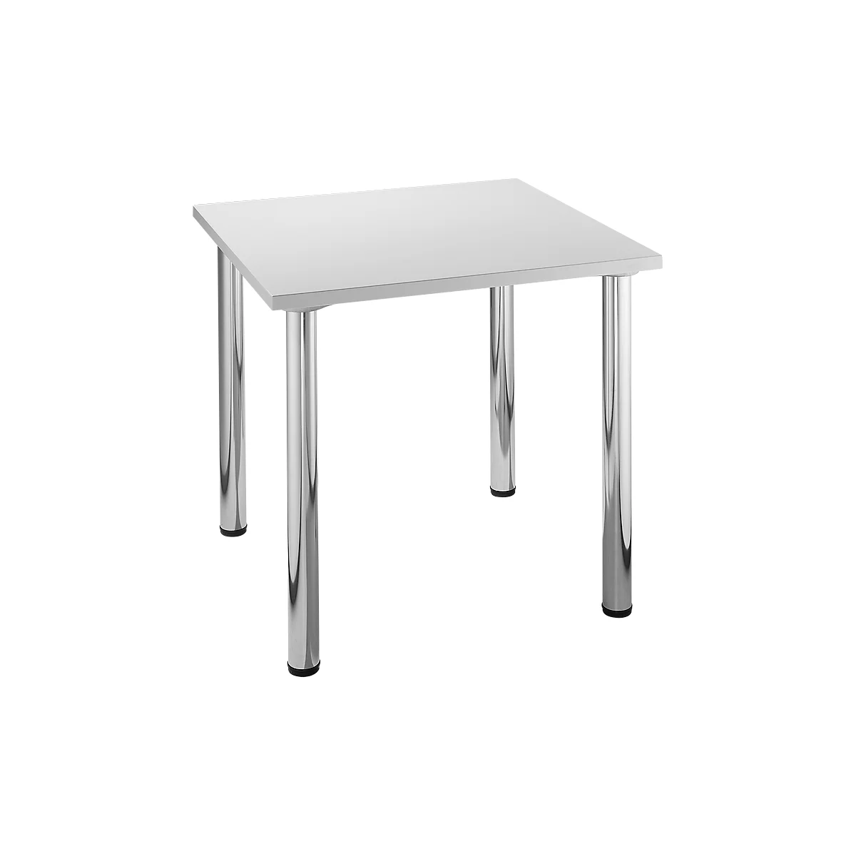 White square table with chrome legs.