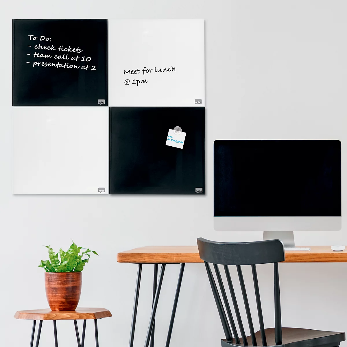 Tableau blanc en verre Nobo, verre de sécurité, sans cadre, magnétique, L 450 x H 450 mm, noir