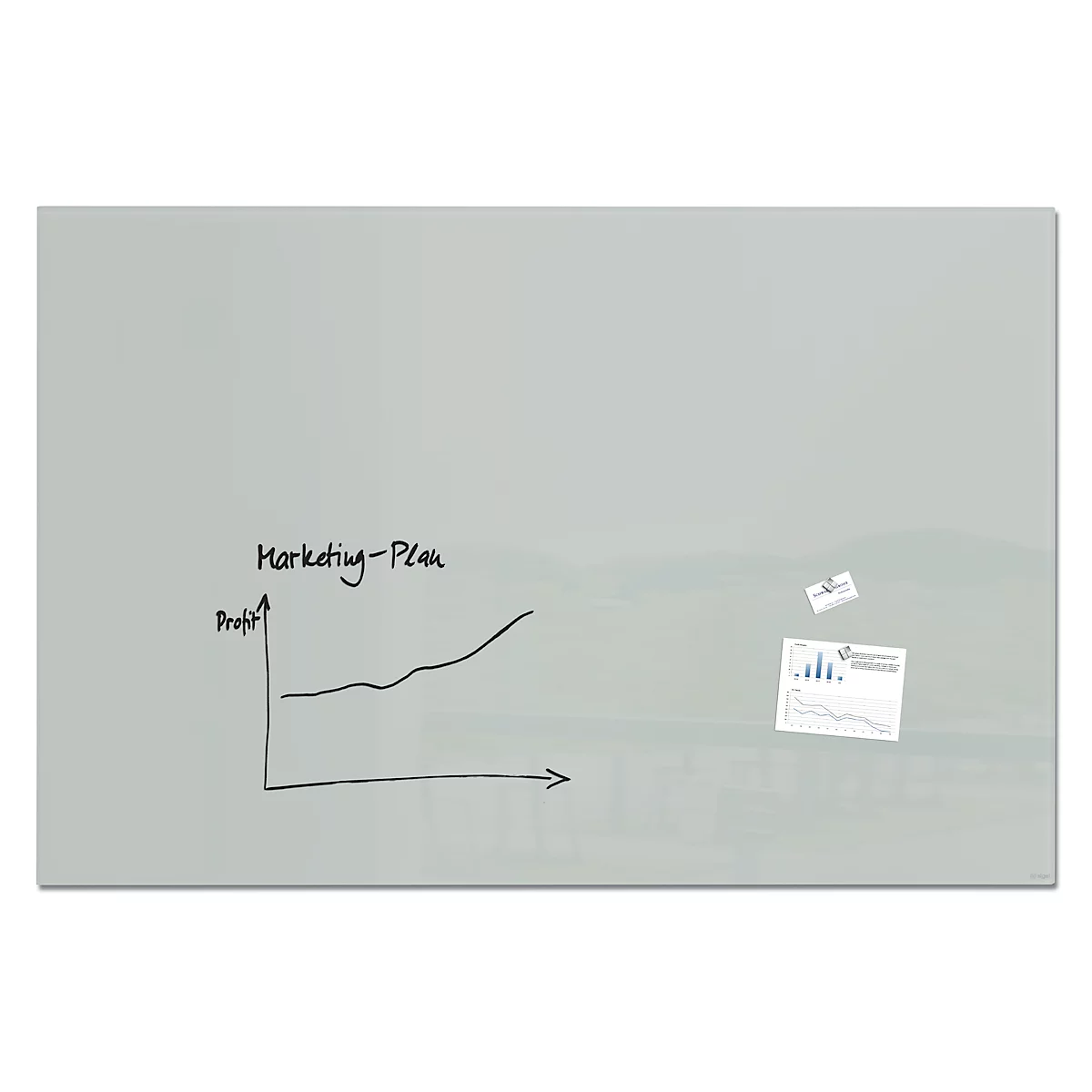 Tableau blanc en verre Sigel Artverum, brillant, gris, magnétique, 1800 x 1200 mm + 2 aimants SuperDym