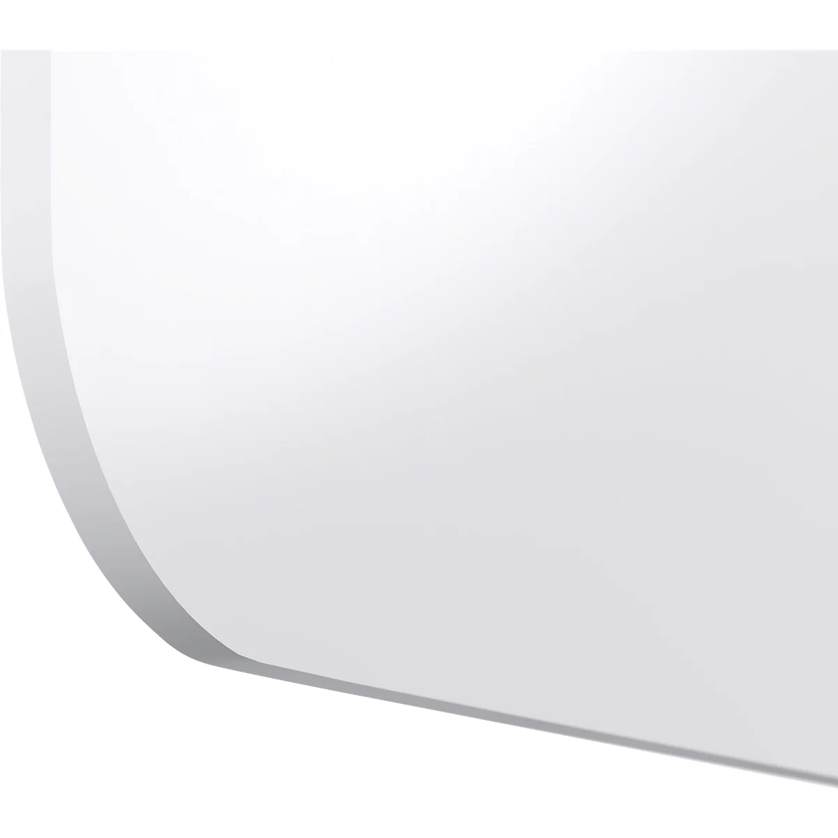 Une section montrant un coin blanc arrondi avec une ombre. Les formes sont douces et minimalistes.