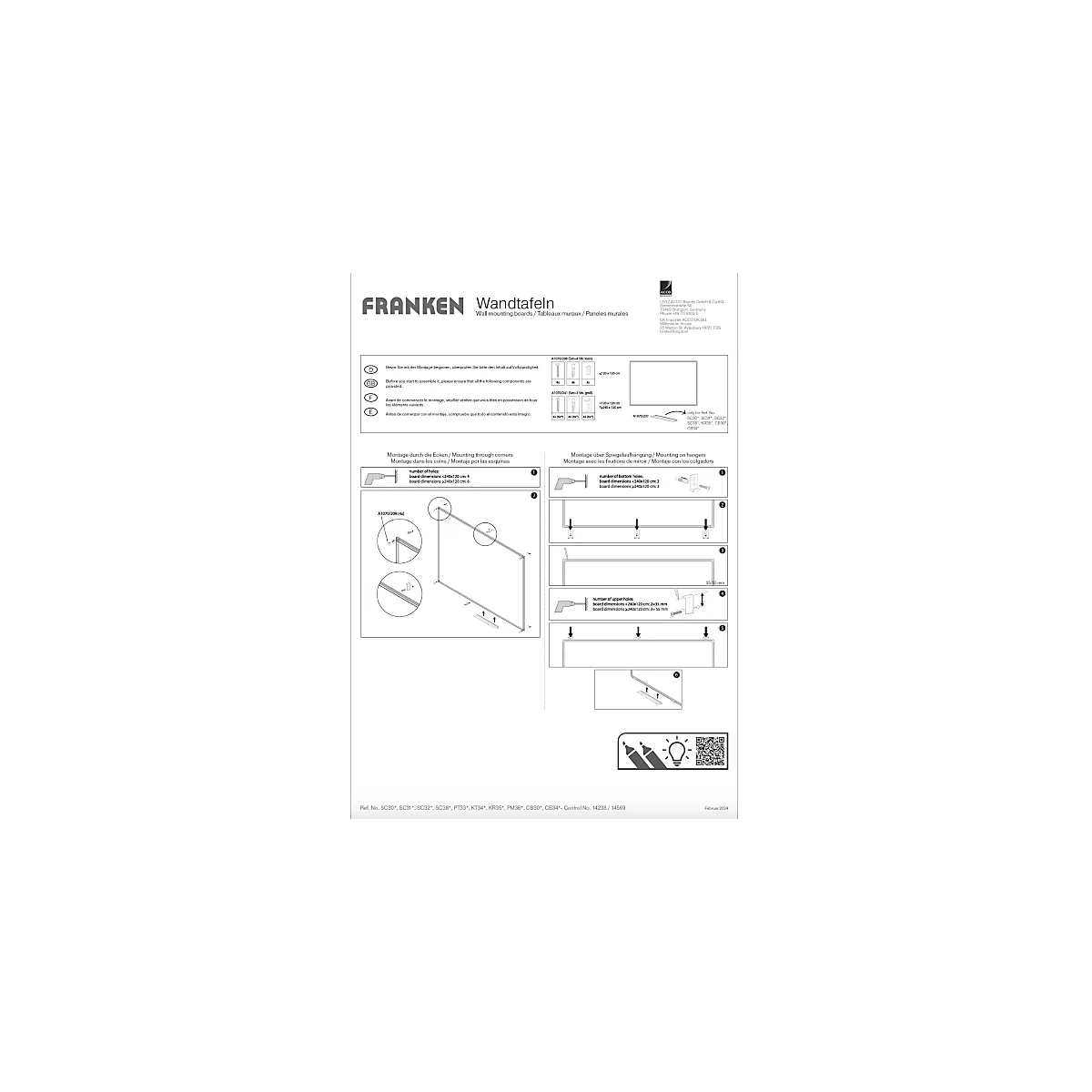 Tableau blanc Franken X-tra!Line, montage mural en format vertical &amp; horizontal, acier laqué blanc &amp; cadre en aluminium, magnétique, bac de rangement, L 1200 x H 1200 mm