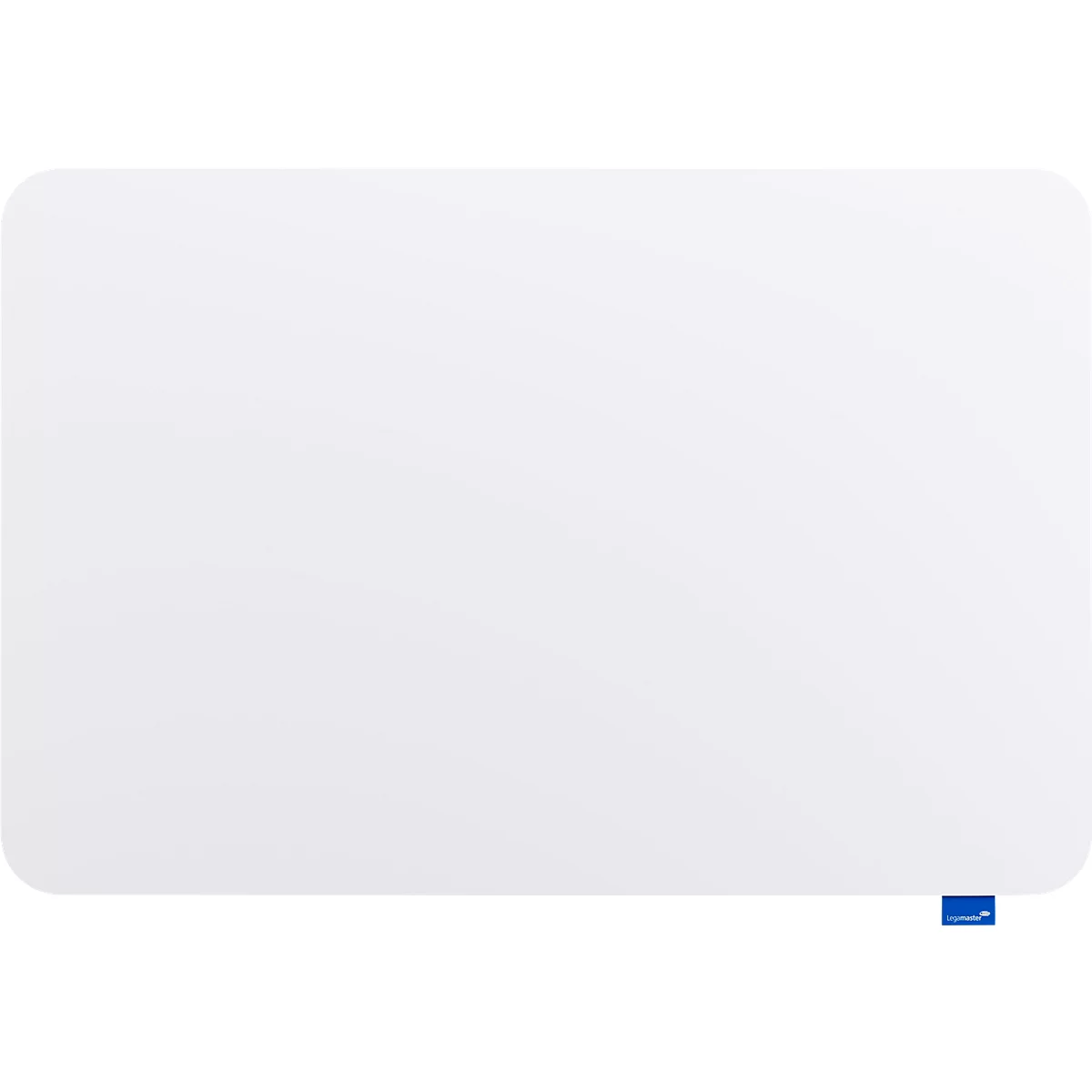 Tableau blanc rectangulaire aux coins arrondis. Une petite étiquette bleue en bas à droite.