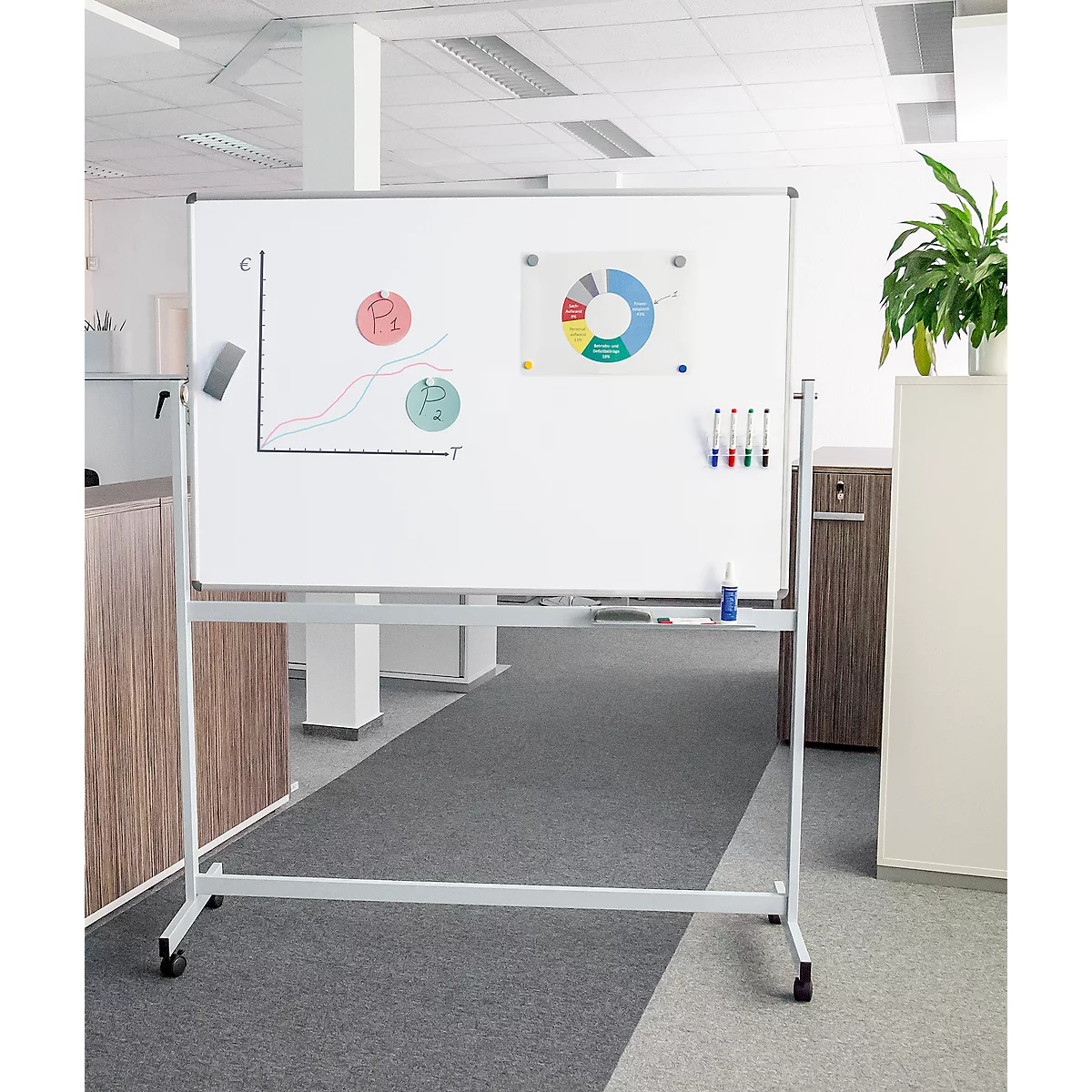 Tableau blanc mobile MAULstandard - utilisable des 2 côtés - plastifié - tableau pivotant - L 1500 x H 1000 mm