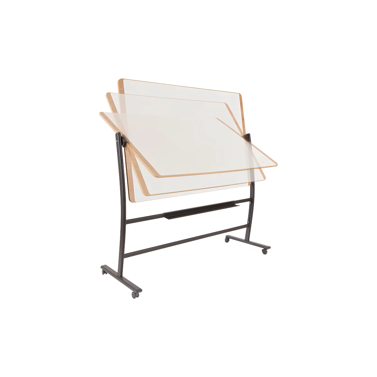 Tableau blanc mobile Rocada Natural, rotatif, magnétique, plateau de rangement, acier sur bois, L 1500 x H 1000 mm