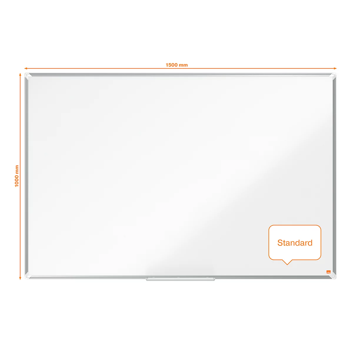 Tableau blanc Nobo Premium Plus, magnétique, avec bac de rangement, L 1500 x H 1000 mm, émaillé, blanc, marqueur pour tableau inclus