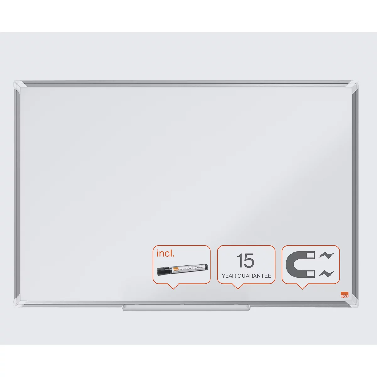 Tableau blanc Premium Plus nobo - cadre alu - émaillé - l. 1200 x H 900 mm - avec auget