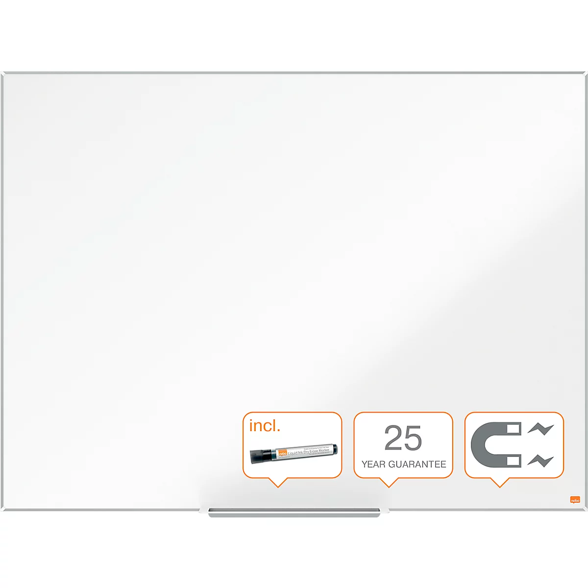Tableau blanc Prestige nobo - cadre alu - surface émaillée - l. 1200 x H 900 mm - avec auget