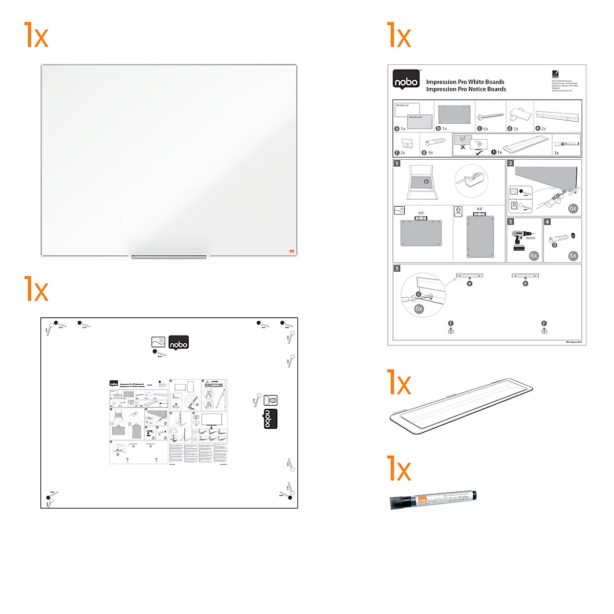 Tableau blanc Prestige nobo - cadre alu - surface émaillée - l. 1200 x H 900 mm - avec auget