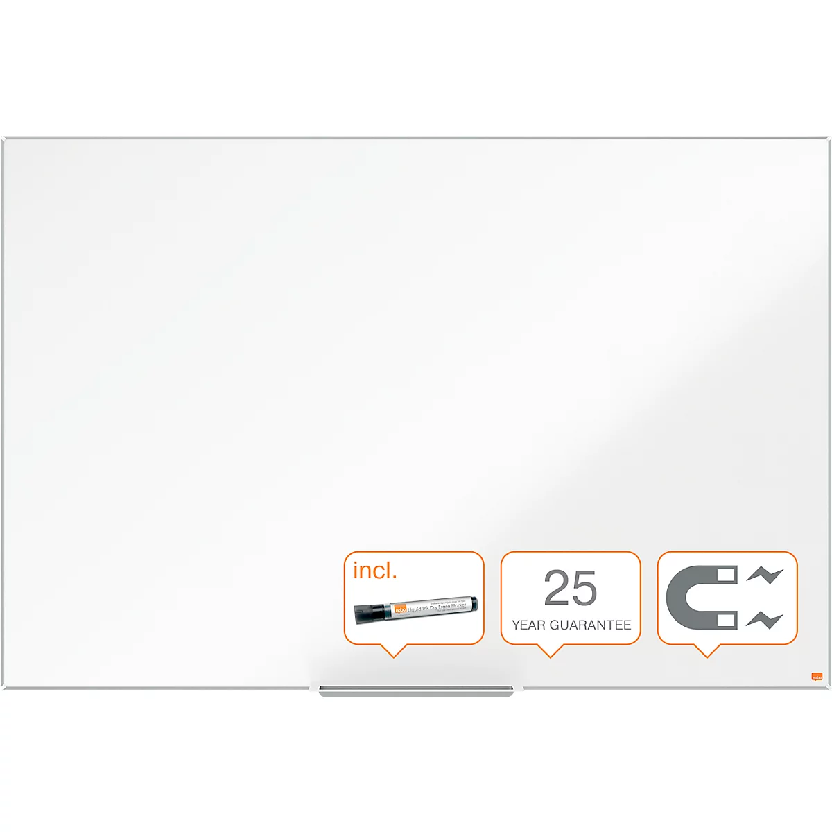 Tableau blanc Prestige nobo - cadre alu - surface émaillée - l. 1500 x H 1000 mm- avec auget