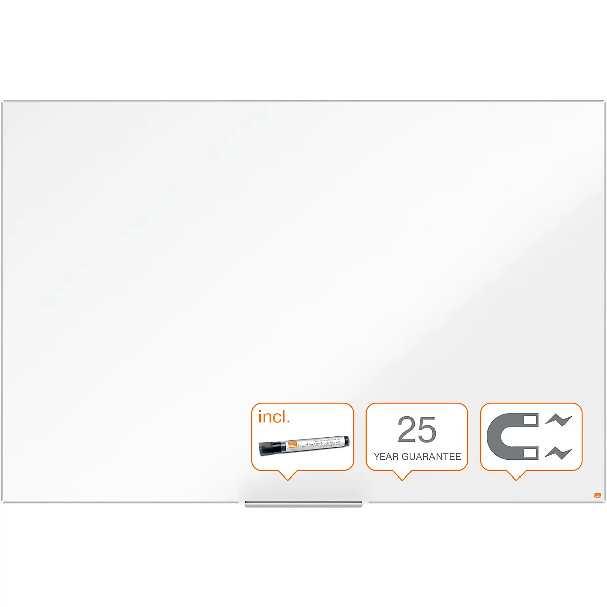 Tableau blanc Prestige nobo - cadre alu - surface émaillée - l. 1800 x H 1200 mm - avec auget