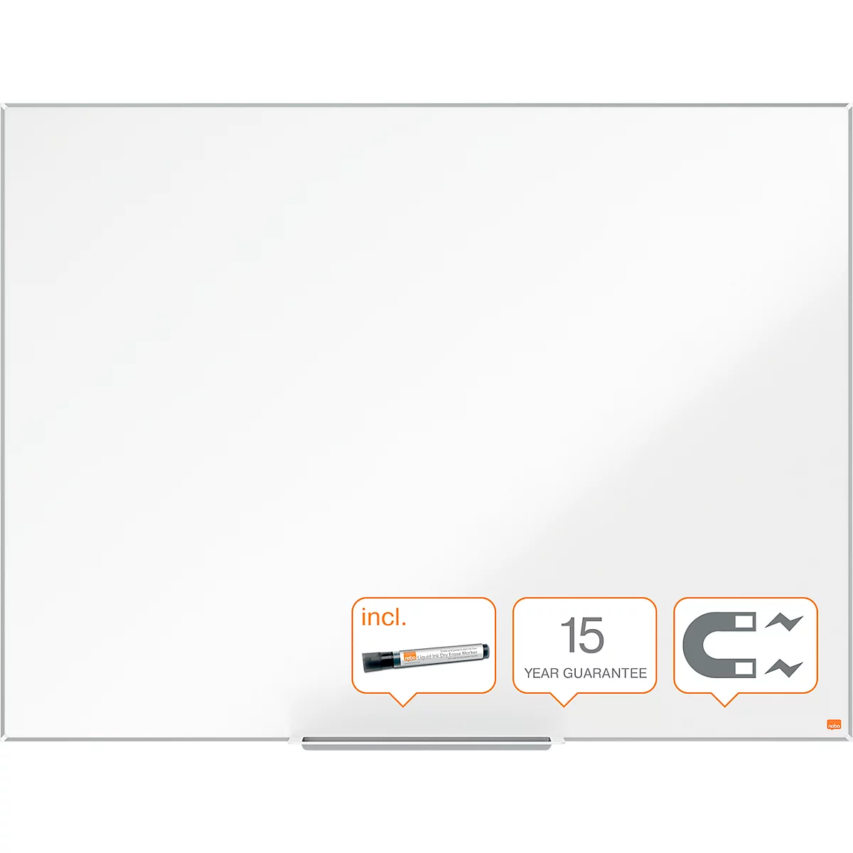 Tableau blanc Prestige nobo - cadre alu - surface Nano Clean - l. 1200 x H 900 mm - avec auget