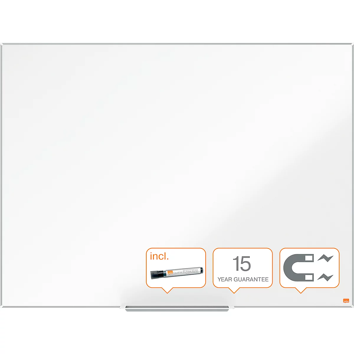 Tableau blanc Prestige nobo - cadre alu - surface Nano Clean - l. 1200 x H 900 mm - avec auget