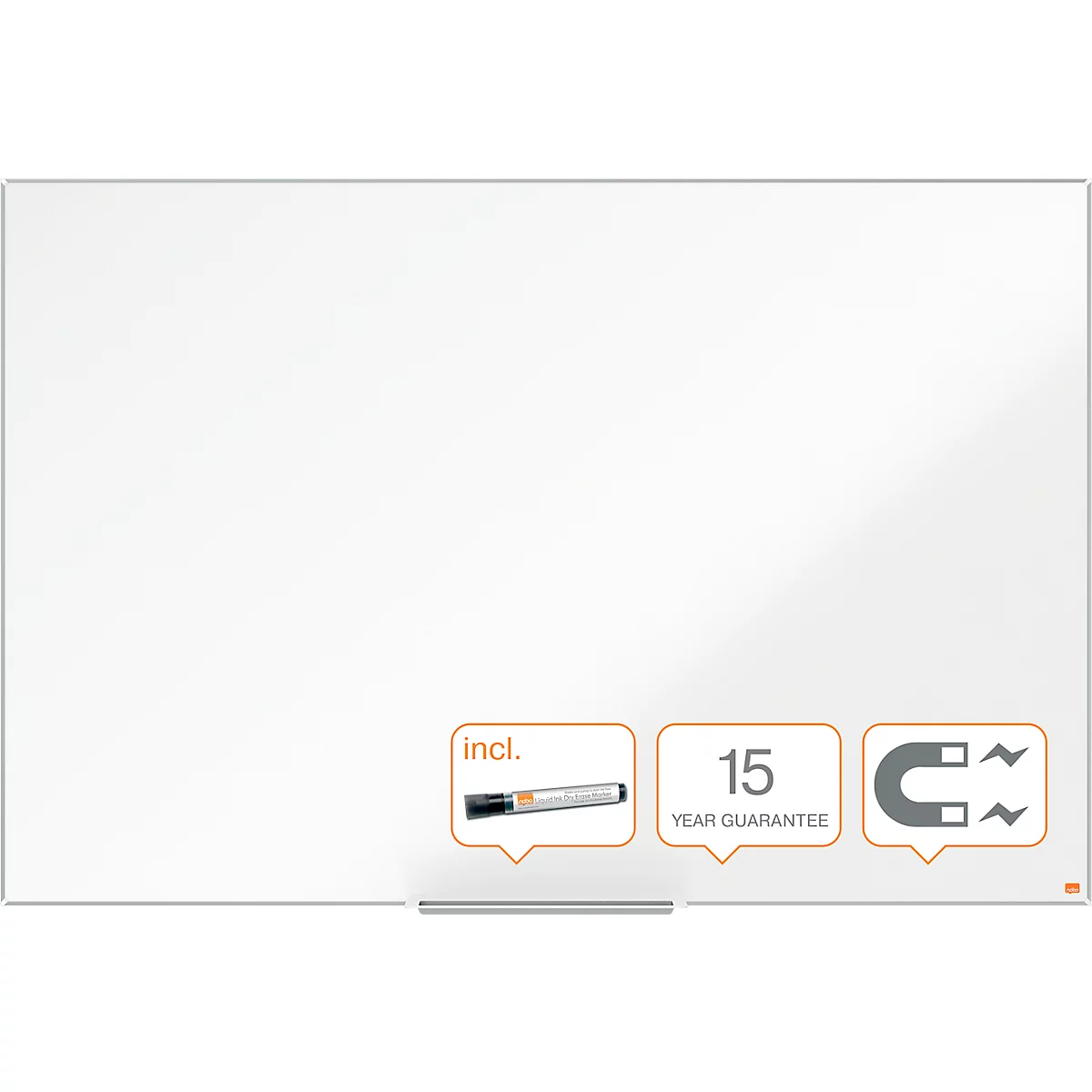 Tableau blanc Prestige nobo - cadre alu - surface Nano Clean - l. 1500 x H 1000 mm - avec auget