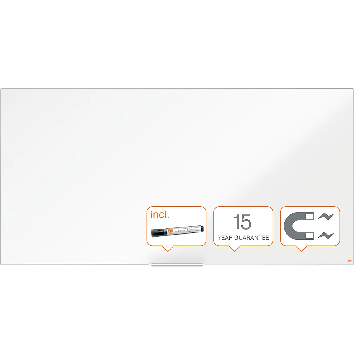 Tableau blanc Prestige nobo - cadre alu - surface Nano Clean - l. 2400 x H 1200 mm - avec auget