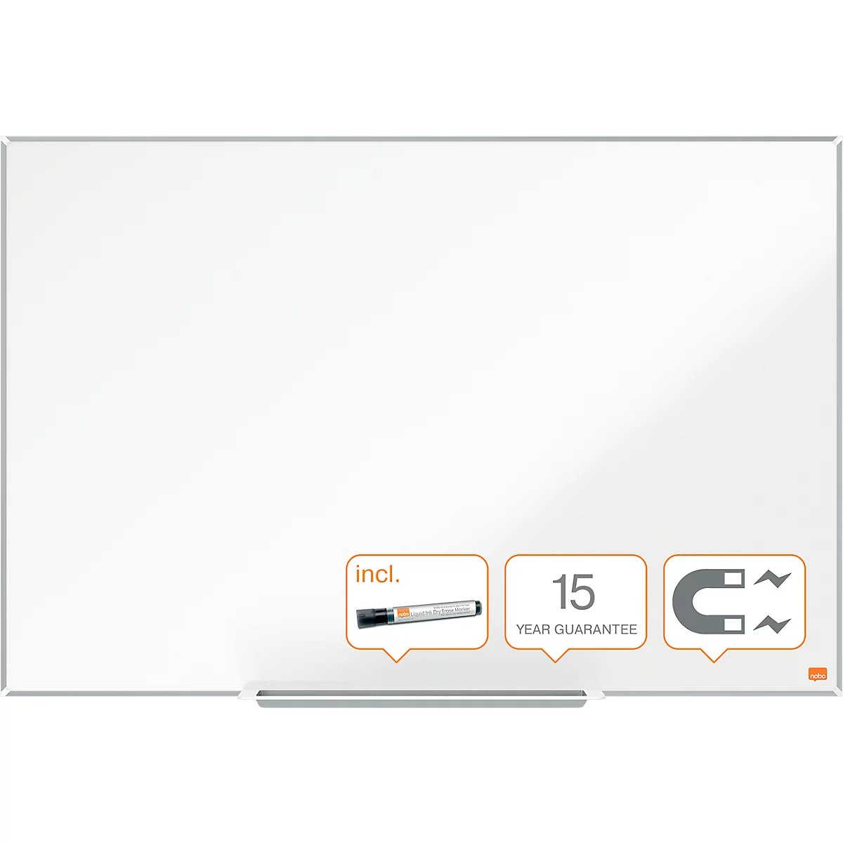 Tableau blanc Prestige nobo - cadre alu - surface Nano Clean - l. 900 x H 600 mm - avec auget