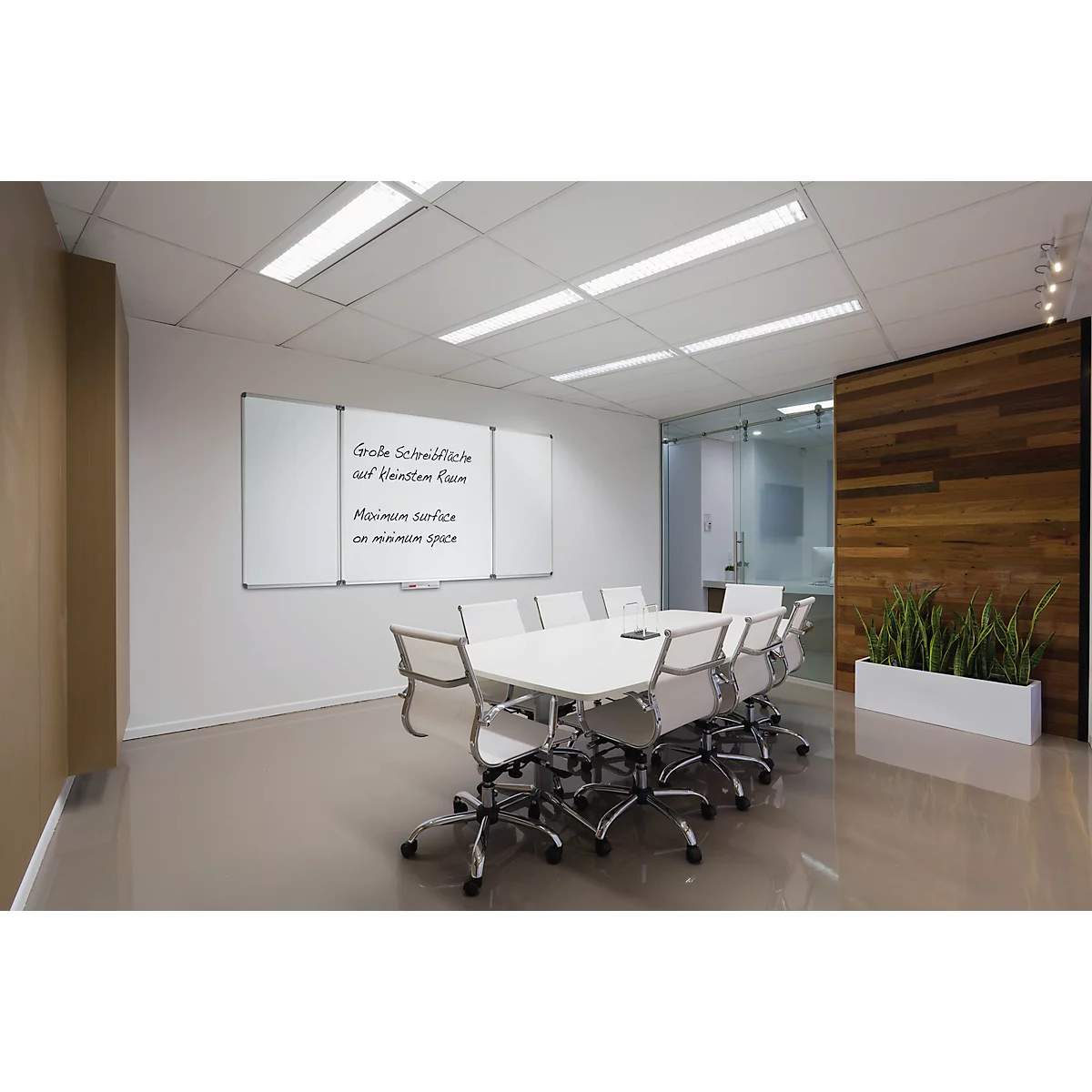 Tableau blanc rabattable MAULstandard - cadre alu - 2 ailes - surface plastifiée - l. 1200 x H 1000 mm