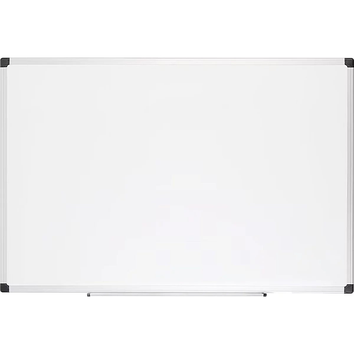 Tableau blanc avec cadre argenté et coins.