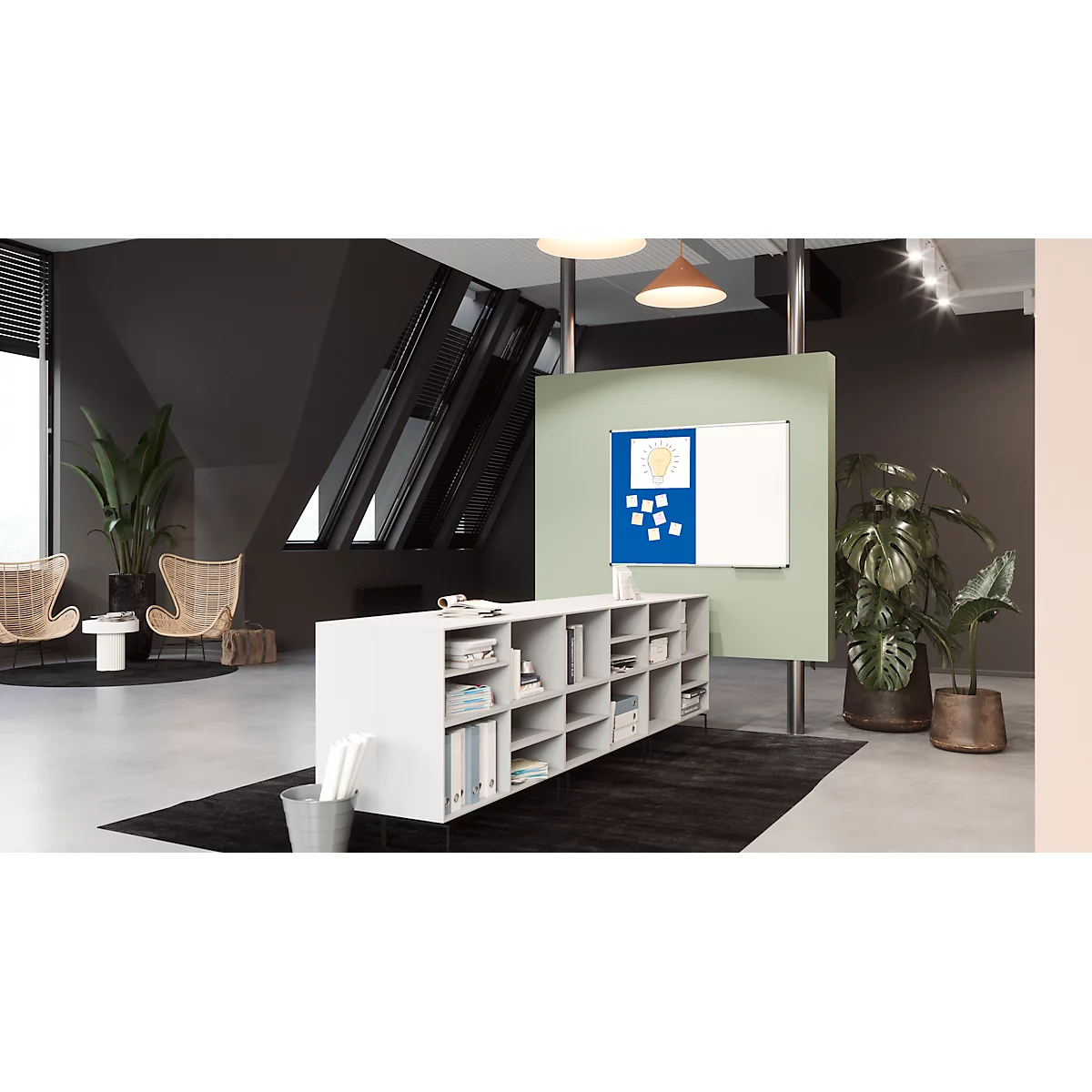 Tableau combiné Legamaster UNITE, tableau d'affichage &amp; tableau blanc, L 1200 x P 12,6 x H 900 mm, support pour marqueurs, acier laqué &amp; feutre, blanc &amp; bleu