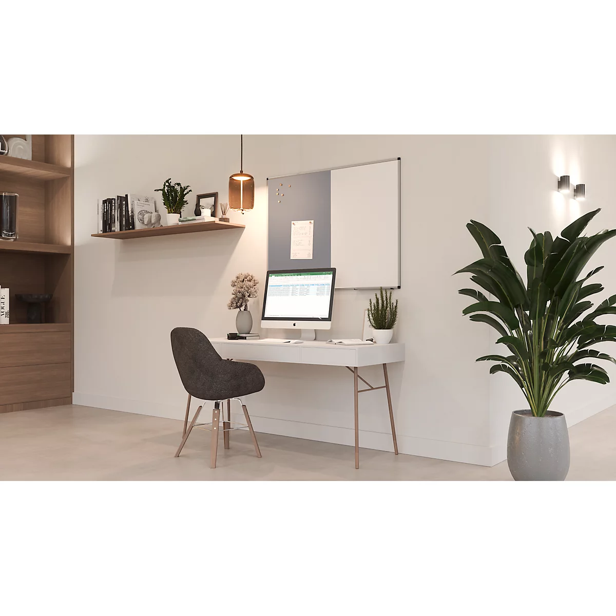 Tableau combiné Legamaster UNITE, tableau d'affichage &amp; tableau blanc, L 1200 x P 12,6 x H 900 mm, support pour marqueurs, acier laqué &amp; feutre, blanc &amp; gris